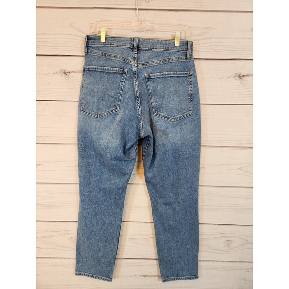 Old Navy Women's Blue High Rise Cotton Distressed Curvy Straight Leg Jeans Sz 12 - Picture 2 of 7